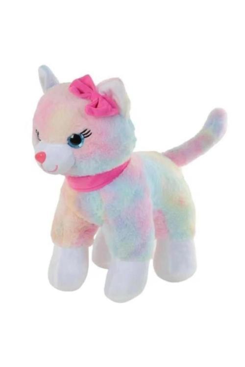 Peluş Pembe Tokalı Miyavlayan 30 Cm Kedi