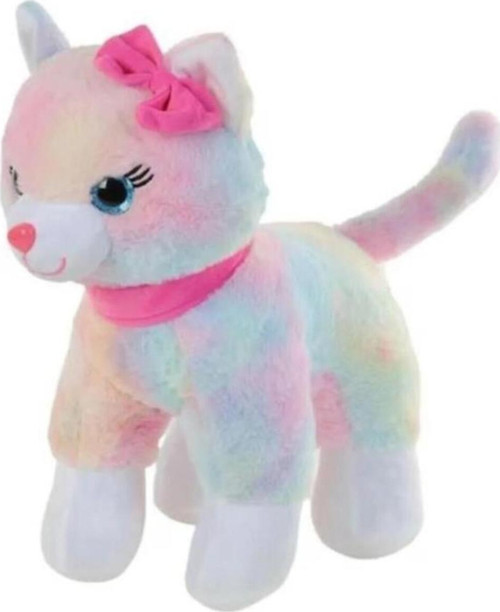 Peluş Pembe Tokalı Miyavlayan 30 Cm Kedi