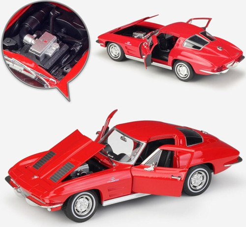 Model Araba - 1963 Chevrolet Corvette 1:24 - 24073W-Kırmızı