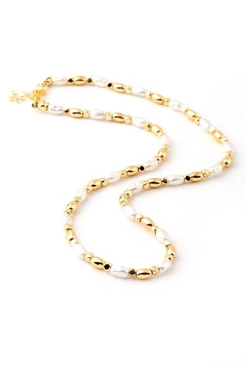 Vip İnci Taşlı Gold Renk Prinç Kadın Kolye