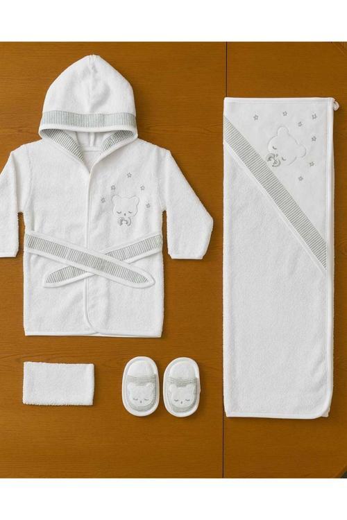 0-2 Yaş Gaye Kız Bebek Organik Pamuk 4 Parça Bornoz Seti