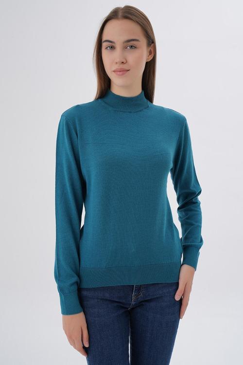 Kadın %100 Organik Pamuk Yarım Balıkçı Yaka Triko Kazak Örme Bluz TRIST-6104