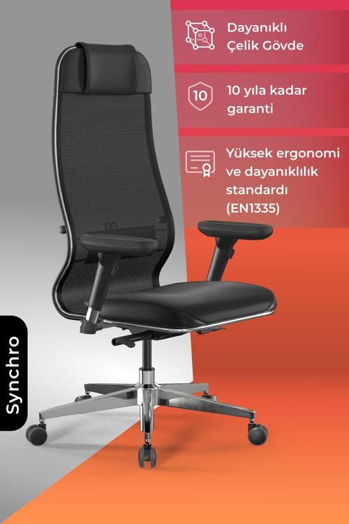 Ergolife Synchrosit 10 Ergonomik Ofis Sandalyesi | Bel Destekli, Fileli Sırt Destekli, Çalışma Sandalyesi -1F6.7.1.544
