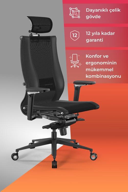 Samurai Ergonomik Koltuk | Bel Destekli, Fileli Sırt Destekli, Siyah, Yönetici Koltuğu -511.F.15.2
