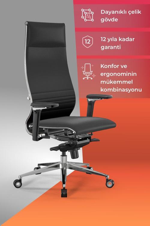 Samurai Ergonomik Koltuk | Bel Destekli, Tekerlekli, Siyah, Deri Yönetici Koltuğu -50A.F.1.62