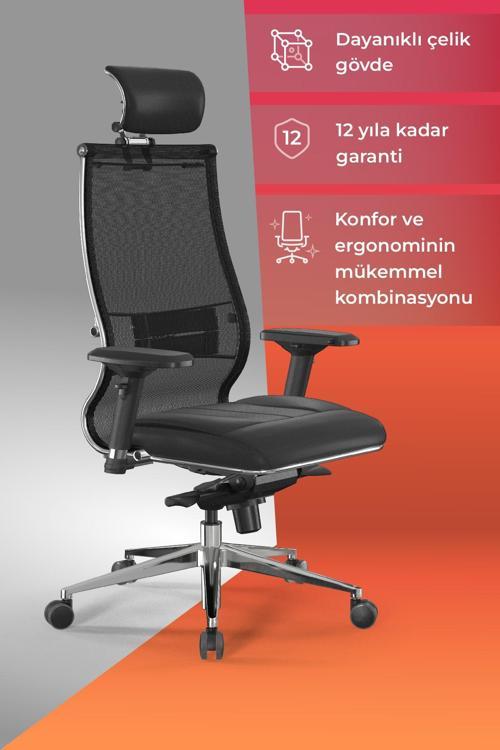 Samurai Ergonomik Koltuk | Bel Destekli, Tekerlekli, Yükseklik Ayarlı, Yönetici Koltuğu - 23.3.5.61 Gri