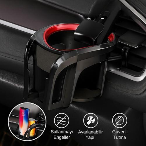 Araç Telefon ve Bardak Tutucu – Sallanmayı Engeller, Ayarlanabilir Yapı, Havalandırma Izgarası Montajlı