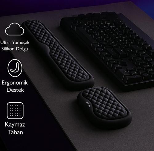 Klavye ve Mouse İçin Ergonomik Bilek Destek Seti, Ultra Yumuşak Silikon Dolgulu Kaymaz, Bilek Yastığı
