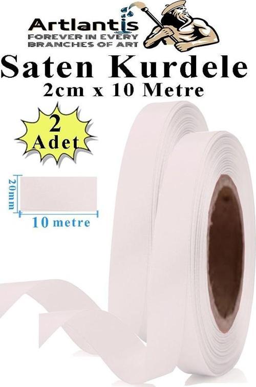 Beyaz Kurdele Saten 2 Cm 10 Metre 2 Adet Saten Kurdela Parlak Hediye ve Süsleme Şeridi Süs Paketleme Çiçek Saç El