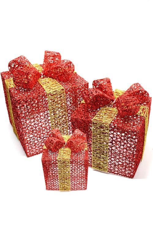 Yılbaşı Çam Ağacı Hediye Paketi Büyük Boy Kırmızı-altın 26*26*26 Cm