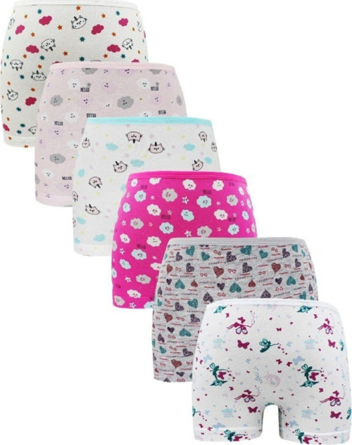 6'Lı Kız Çocuk Pamuklu Karışık Desenli Şort Boxer D403 Çok Renkli 3-4 Yaş