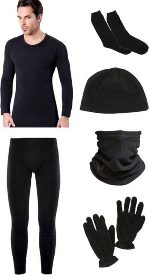 Siyah Termal Içlik Takımı Polar Bere Boyunluk Eldiven Havlu Çorap Set Siyah Xl