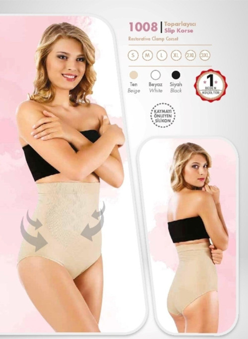 1008 Toparlayıcı Slip Korse - L, Siyah Ten M