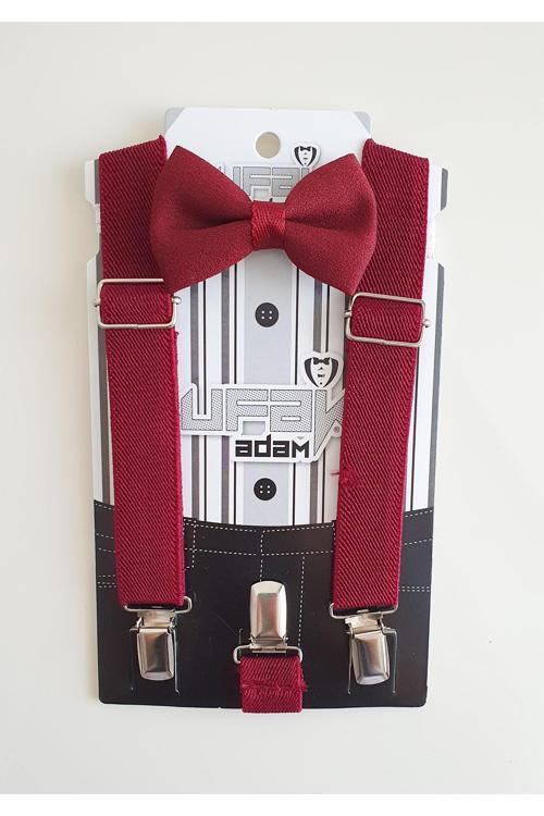 Çocuk Askı Papyon Takımı Bordo Tek Ebat