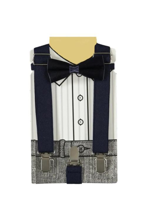 Özel Gün Hediyelik Erkek Çocuk Pantolon Askısı Papyon Seti  Ayarlanabilir Askı Sistemi Yeni Sezon Lacivert Tek Ebat