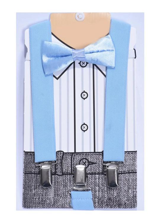 Özel Gün Hediyelik Erkek Çocuk Pantolon Askısı Papyon Seti  Ayarlanabilir Askı Sistemi Yeni Sezon Mavi Tek Ebat