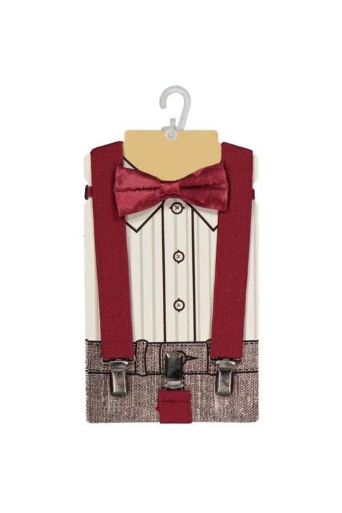 Özel Gün Hediyelik Erkek Çocuk Pantolon Askısı Papyon Seti  Ayarlanabilir Askı Sistemi Yeni Sezon Bordo Tek Ebat
