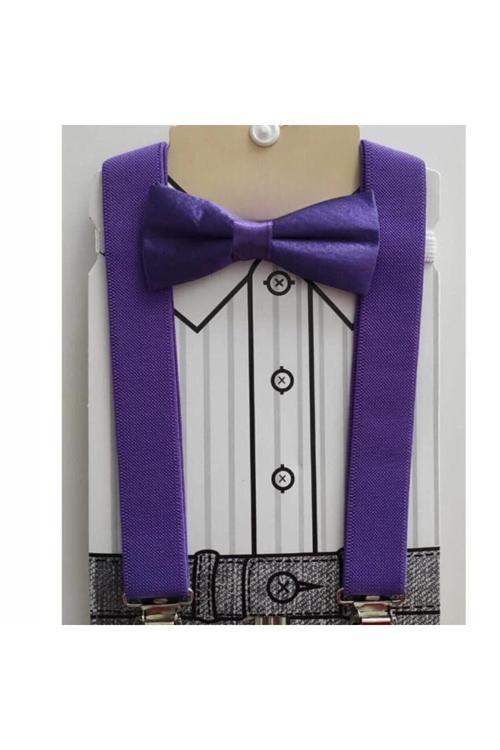 Özel Gün Hediyelik Erkek Çocuk Pantolon Askısı Papyon Seti  Ayarlanabilir Askı Sistemi Yeni Sezon Mor Tek Ebat