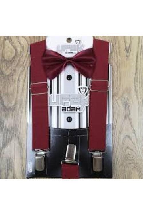 Erkek Çocuk Bordo Papyon Askı Seti Pantolon Askısı Bordo S