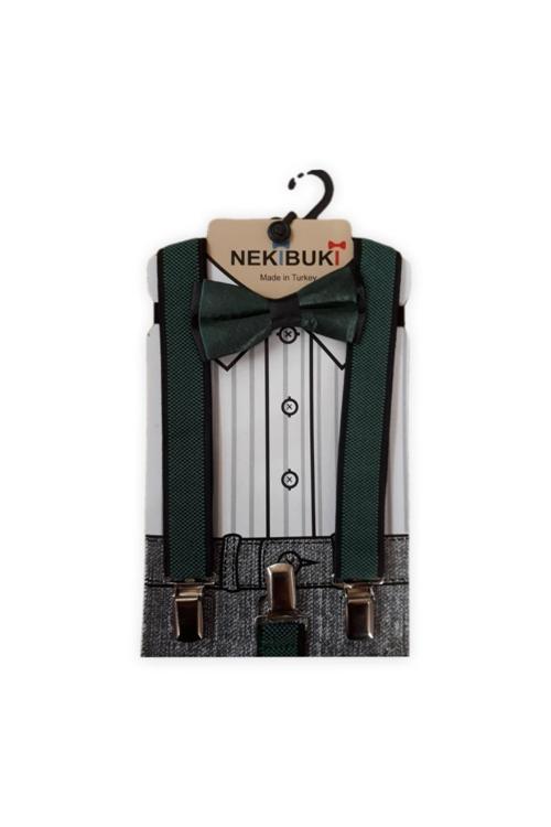 Pantolon Askısı Ve Papyon Takım Yeşil Tek Ebat