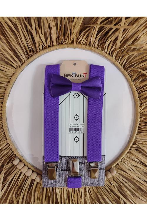 Mor Pantolon Askısı Ve Papyon Takım Mor Tek Ebat