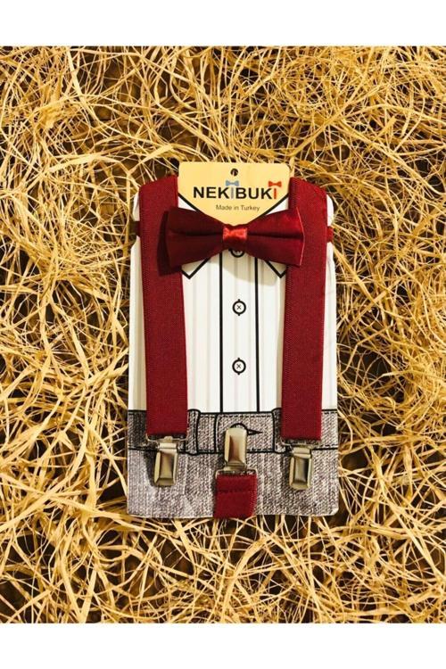 Erkek Çocuk Bordo Pantolon Askısı Ve Papyon Takım 1-7 Yaş Bordo Tek Ebat