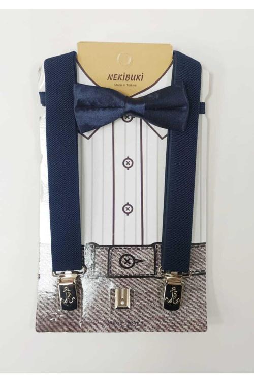 Lacivert Çocuk Askı Papyon Takımı Lacivert Tek Ebat
