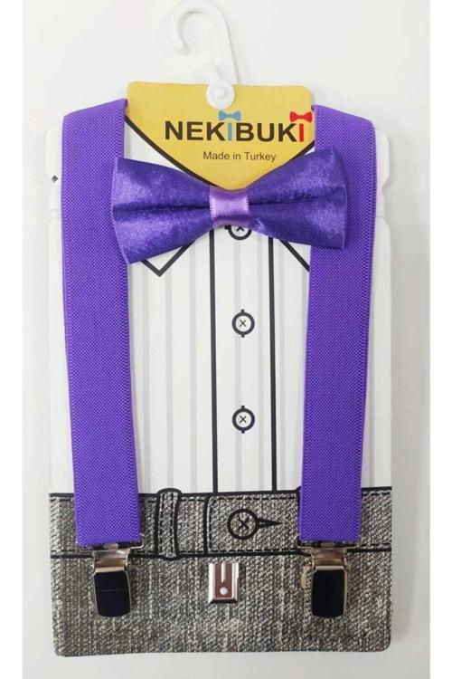 Mor Erkek Çocuk Askı Papyon Takımı Mor Tek Ebat
