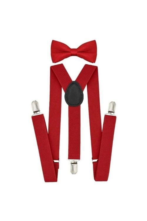 Pantolon Askısı Ve Papyon Takım 1-6 Yaş Kırmızı Tek Ebat