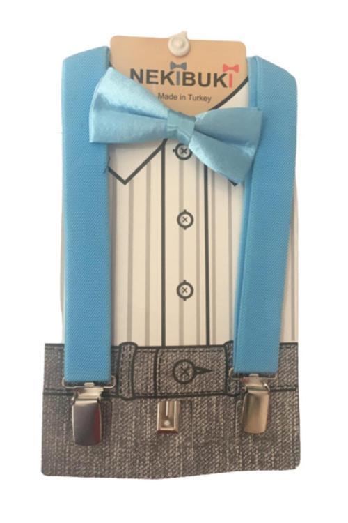 Erkek Çocuk Mavi Pantolon Askısı & Papyon Set Mavi Tek Ebat