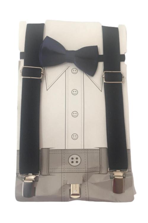 Erkek Çocuk Siyah Pantolon Askısı & Papyon Set Siyah Tek Ebat