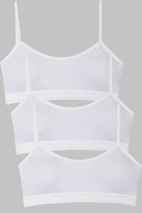 3'Lü Genç Kız Pedli Ip Askı Yarım Atlet Büstiyer Beyaz L-Xl