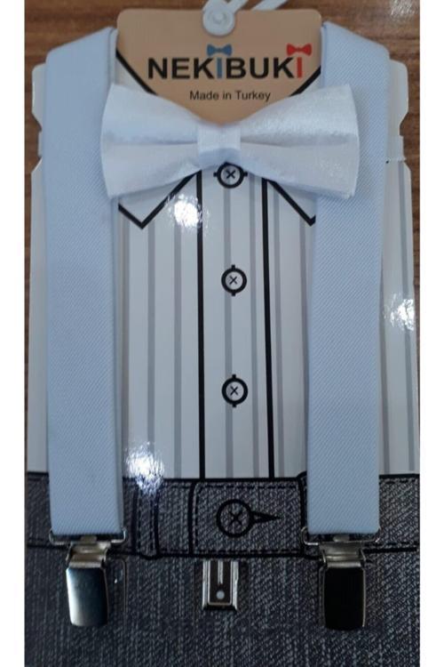 Çocuk Pantolon Askısı Ve Papyon Takım Bebe Mavisi Tek Ebat