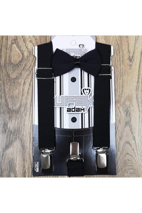 Erkek Çocuk Siyah Papyon Askı Takımı 1-6 Yaş Siyah Tek Ebat