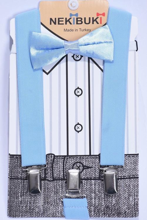 Erkek Çocuk 1-9 Yaş Mavi Pantolon Askısı Ve Papyon Takım Mavi Tek Ebat