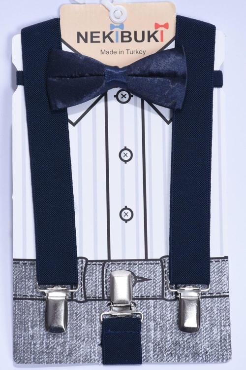 Erkek Çocuk  Lacivert Pantolon Askısı Ve Papyon Takım Lacivert Tek Ebat