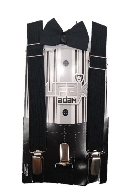 Erkek Bebek / Çocuk Pantolon Askısı Ve Papyon Seti Siyah Tek Ebat