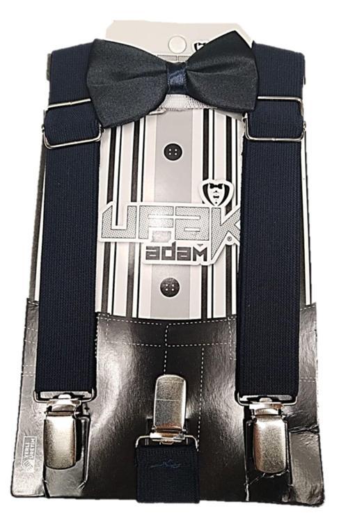 Erkek Bebek / Çocuk Pantolon Askısı Ve Papyon Seti Lacivert Tek Ebat