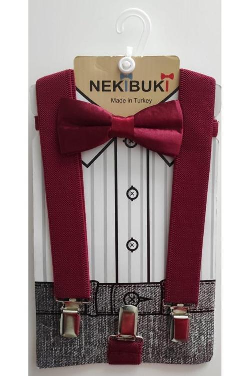 Erkek Çocuk Pantolon Askısı Ve Papyon Takımı Bordo Tek Ebat