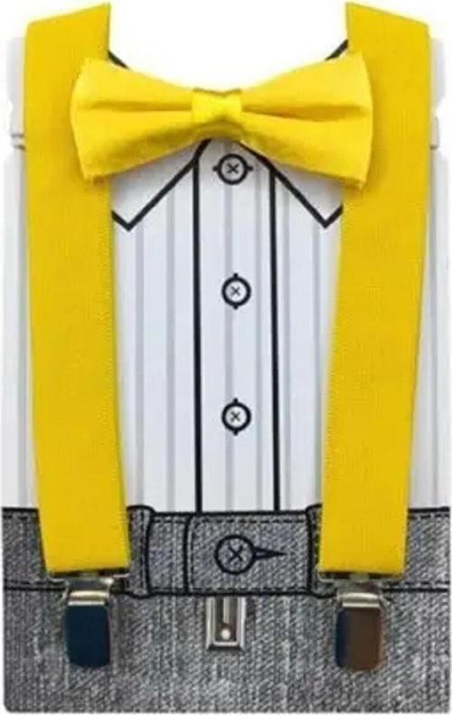 Bebek Çocuk Papyon Ve Pantalon Askısı Set Hediyeli Sarı Sarı Tek Ebat
