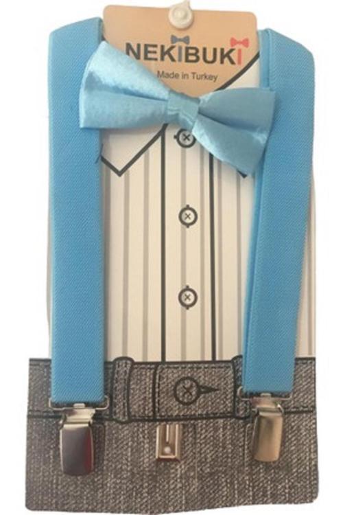Bebek Çocuk Papyon Ve Pantalon Askısı Set Mavi Tek Ebat