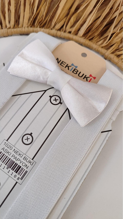 Pantolon Askısı Ve Papyon Takım 1-8 Yaş Beyaz Tek Ebat