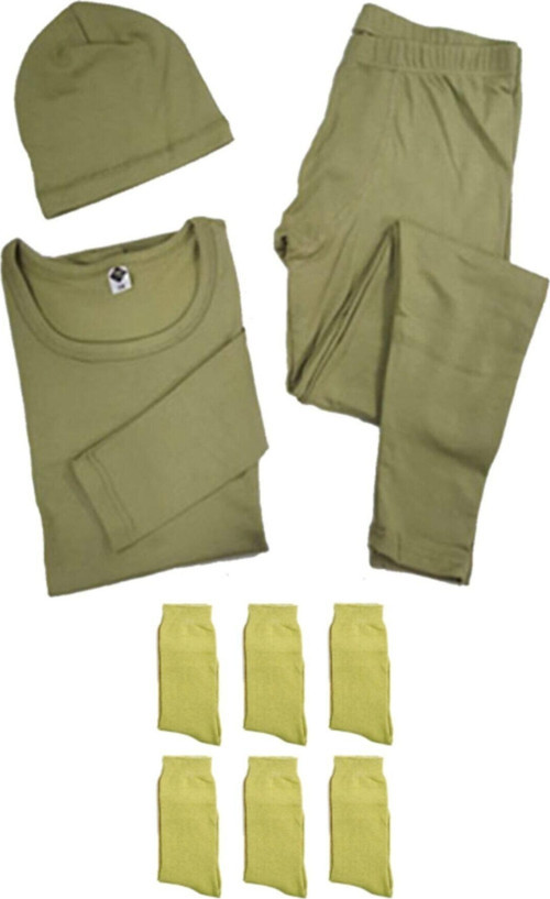 Erkek Haki Askeri Termal Takım + 6 Çift Çorap + Bere Çok Renkli 2Xl