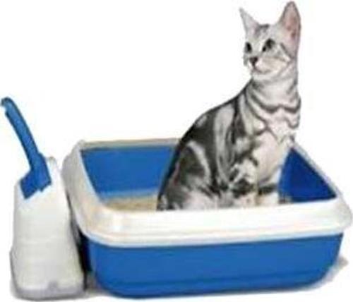Imac Duo Açık Kedi Tuvalet Kabı ve Kürek - Beyaz / Lacivert