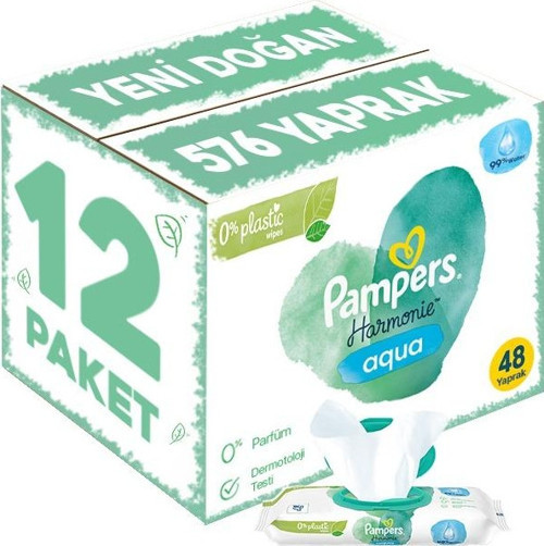 Pampers Harmonie Islak Havlu Mendil Aqua Pure 48 Yaprak 12 Li Set (576 Yaprak) Organik Pamuk