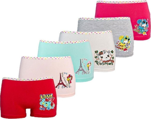 Kız Çocuk Renkli Likralı Pamuklu Boxer Külot 6Lı Çok Renkli 10 Yaş