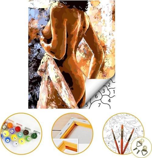 Çekici Kadın - Sayılarla Boyama Seti Kasnaklı 40x50cm Boyalar ve Fırçalar Dahil