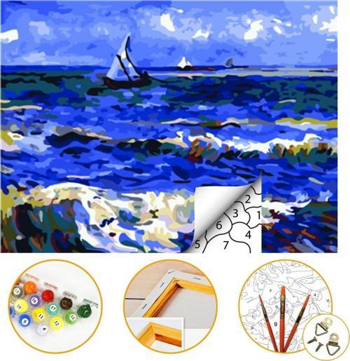 Dalgalı Deniz - Sayılarla Boyama Seti Kasnağa Gerili 40x50cm Boyalar ve Fırçalar Dahil