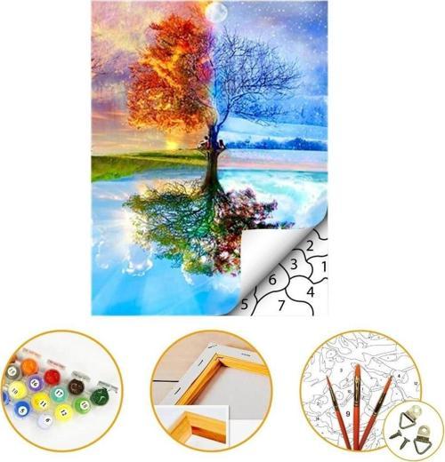 Dört Mevsim - Sayılarla Boyama Seti Kasnaklı 40x50cm Boyalar ve Fırçalar Dahil