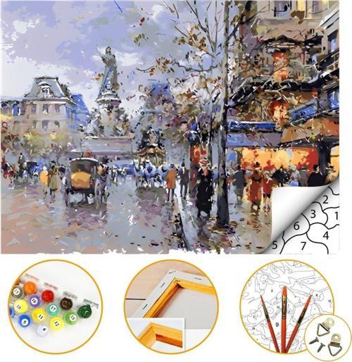 Eski Sokaklar - Sayılarla Boyama Seti Kasnağa Gerili 40x50cm Boyalar ve Fırçalar Dahil